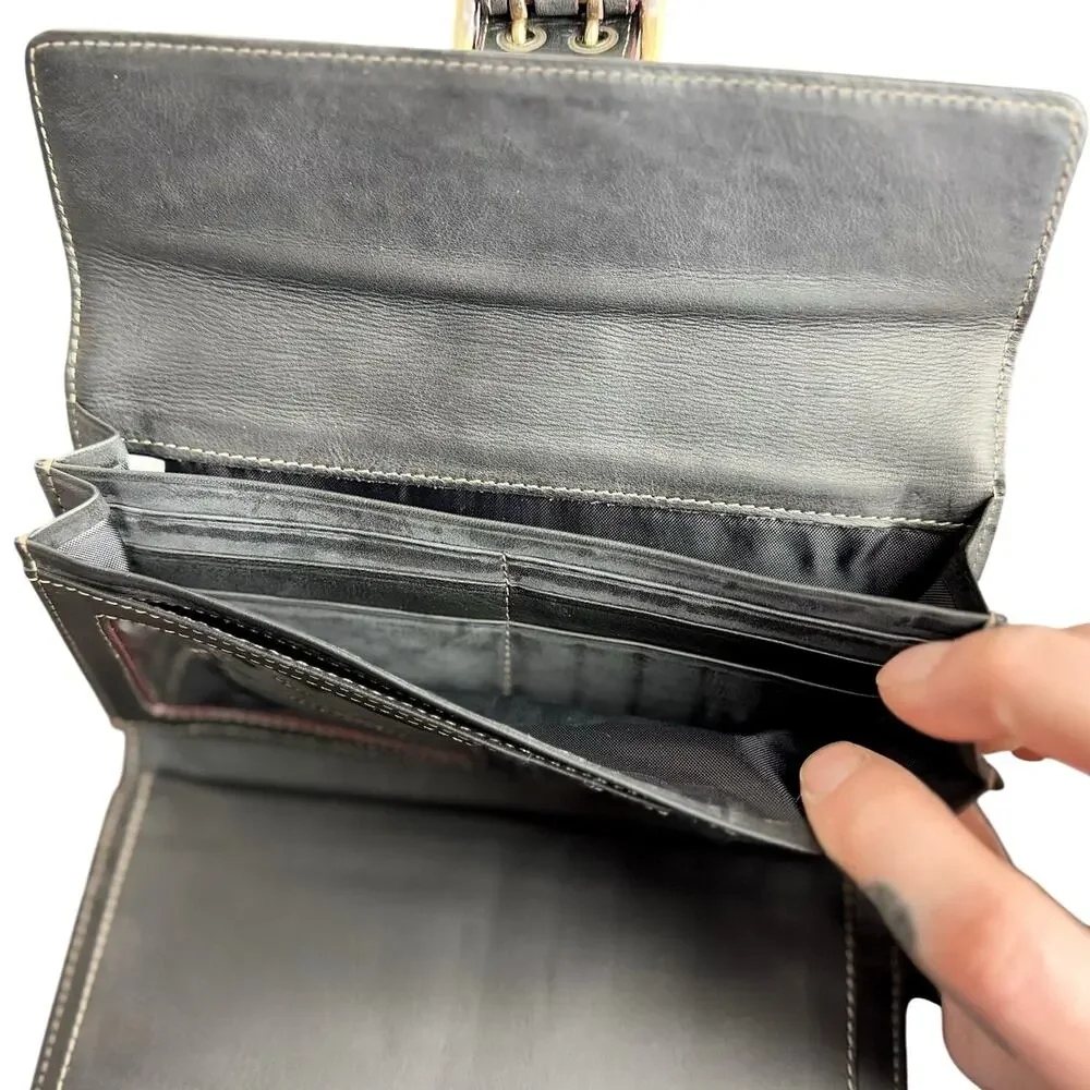Franklin Covey Black Leather Buckle Clutch Wallet